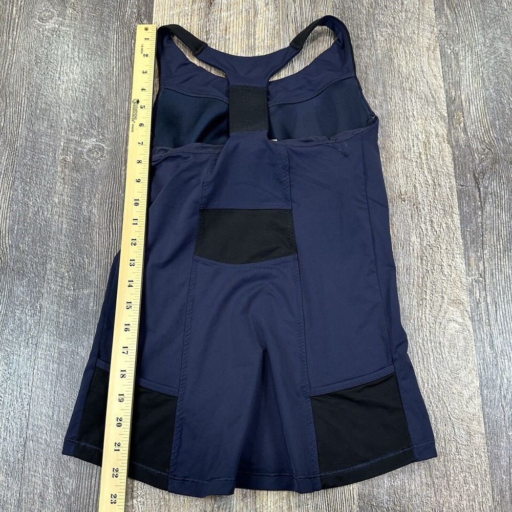 Athleta Women's X-Small Ace Racer Tank Top Pockets Blue Shelf Bra Running Mesh - Picture 12 of 16